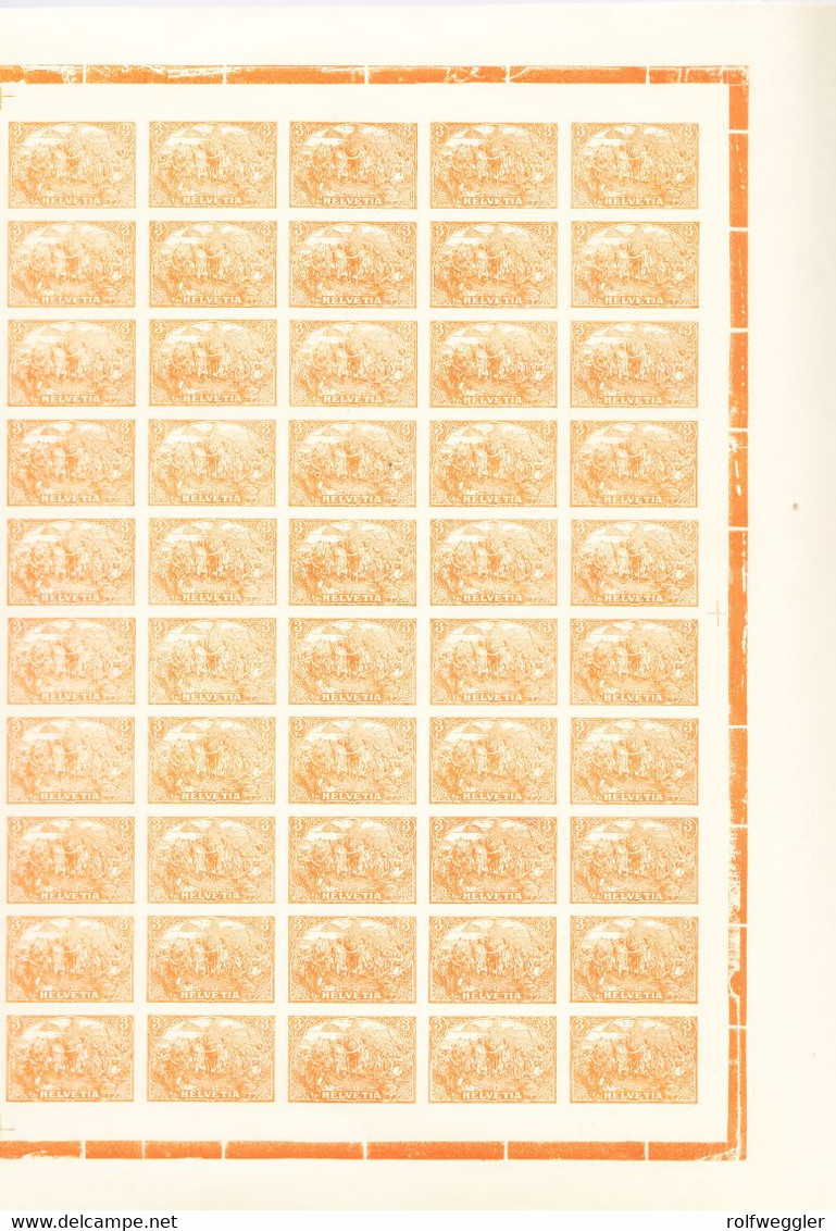 Um 1920 Probedruck 2 Originalbogen Zu 100 Marken, Gelborange. Rütlischwur. Der Firma Benziger, Einsiedeln. 25 Rp Und - Andere & Zonder Classificatie