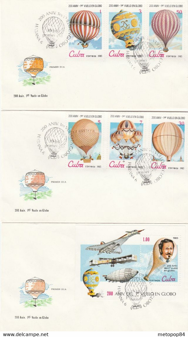 Cuba 1983 Bicentenary Of Balloons FDC - 3 Covers - Briefe U. Dokumente