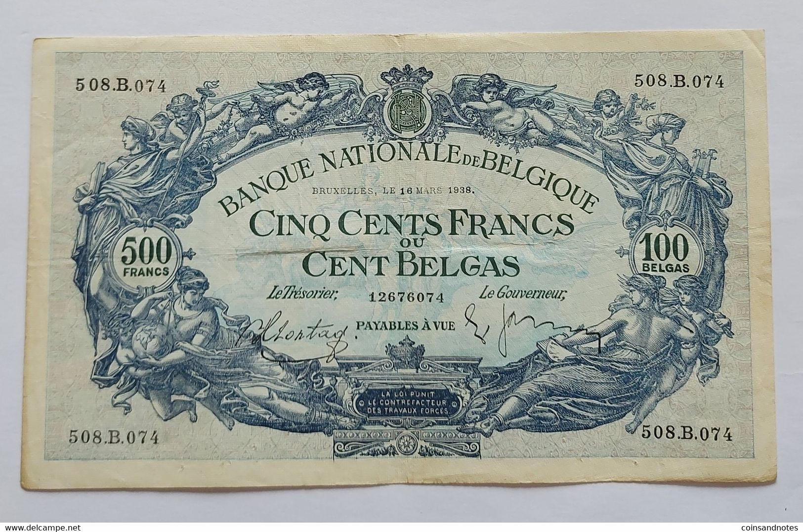 Belgium 1938 - 500Fr Biljet “1887” - 508.B.074 - Morin 80a - Pr+ - 500 Francs-100 Belgas