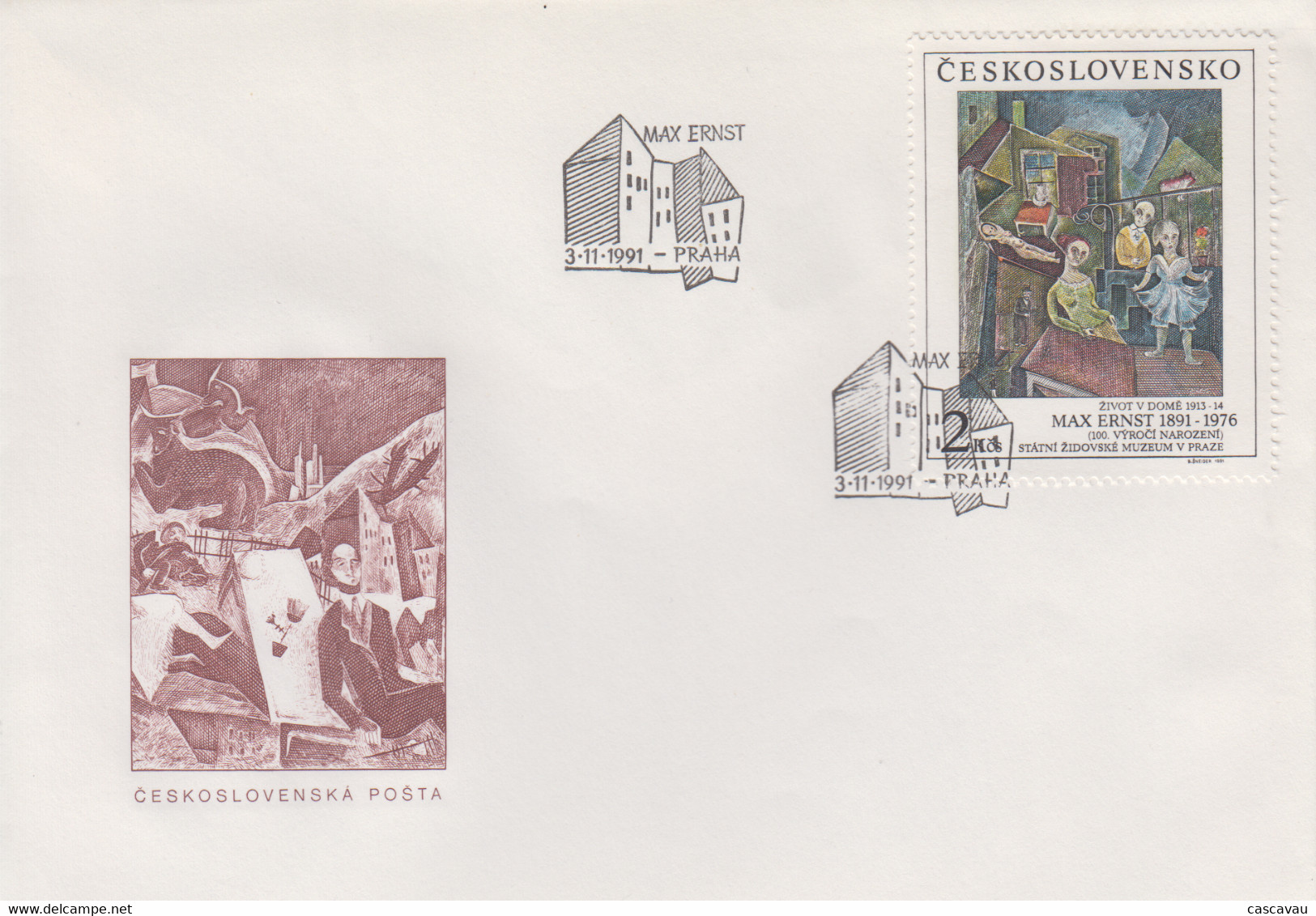 Enveloppe   FDC   1er  Jour   TCHECOSLOVAQUIE     Oeuvre   De   Max   ERNST   1991 - FDC