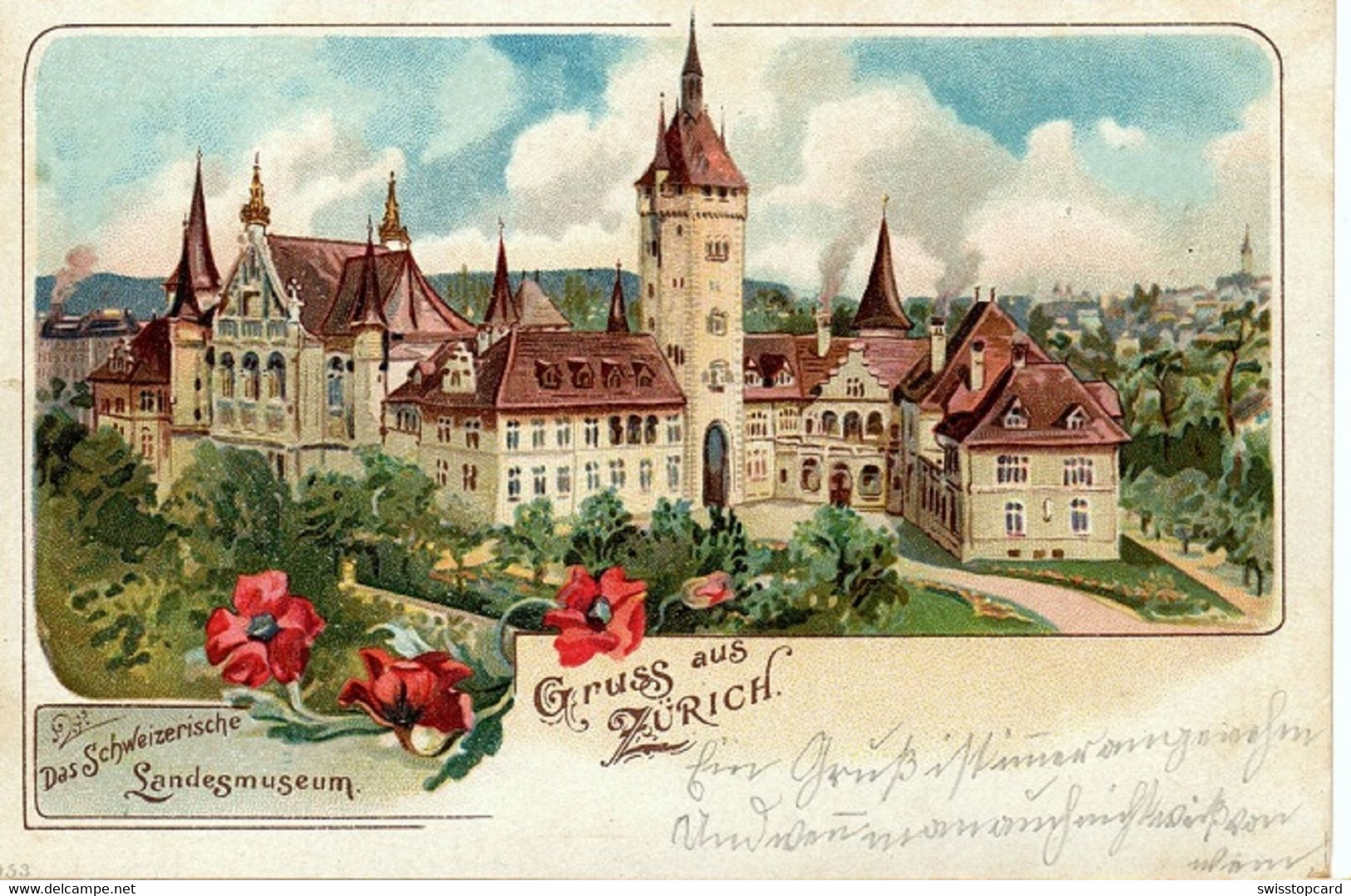 2 Stk. LITHO Gruss Aus ZÜRICH Das Schweiz. Landesmuseum Gel. 1900 & 1911 Stempel Hinwil - Hinwil