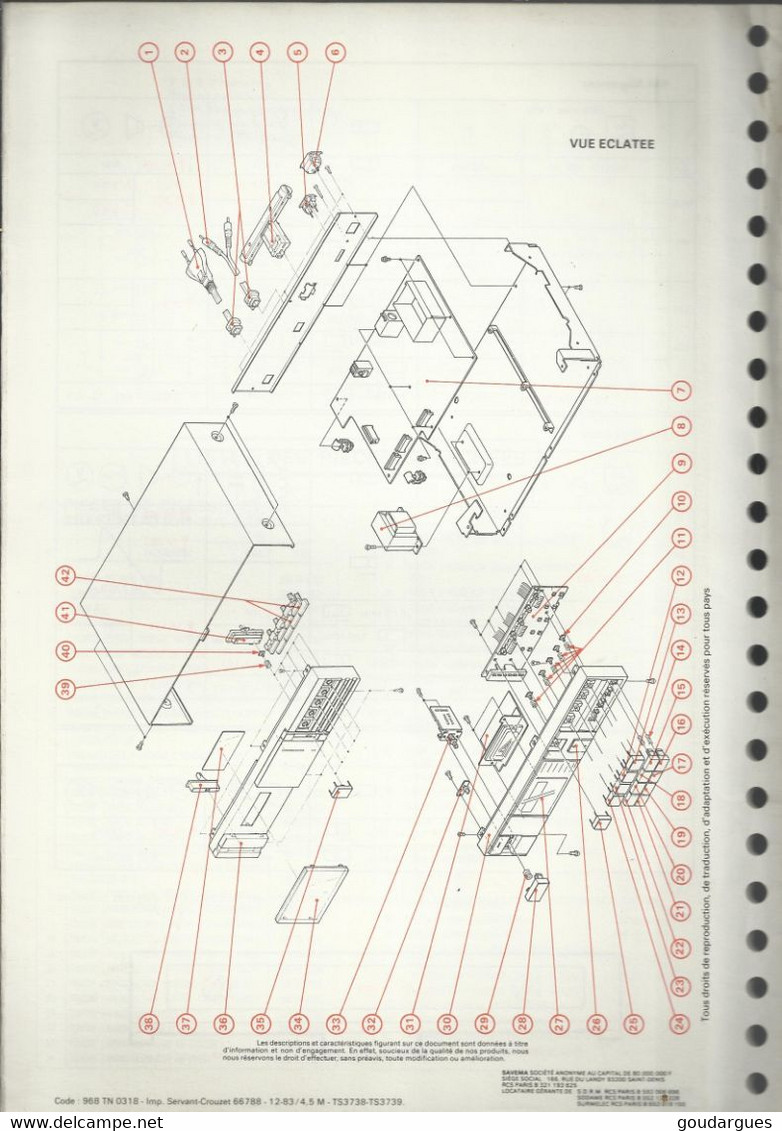 SAVEMA - Documentation Technique "Récepteurs De Radiodiffusion Stéréophoniques TS 3738 Et TS 3739" - Literature & Schemes