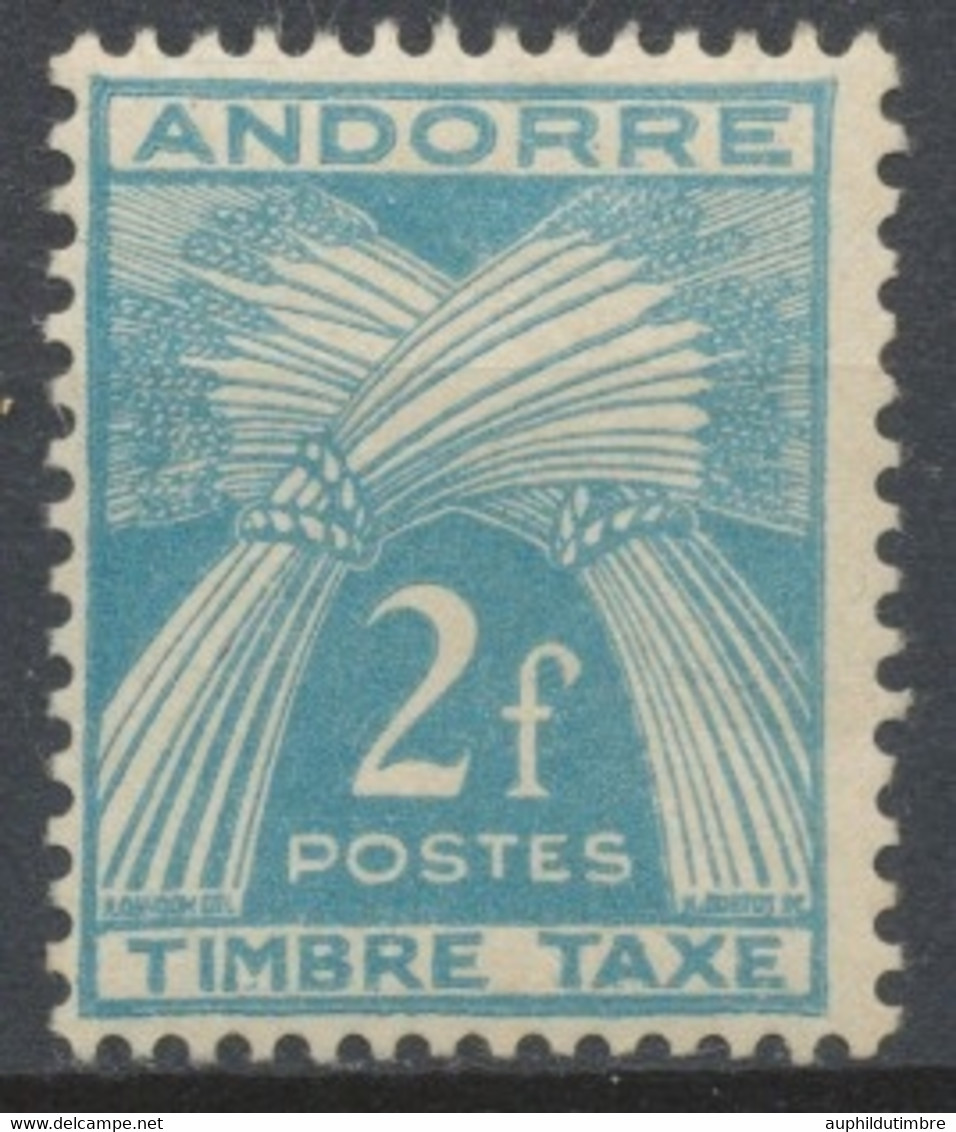 Andorre FR Timbre-Taxe N°34 2f. Bleu-vert N** ZAT34 - Neufs