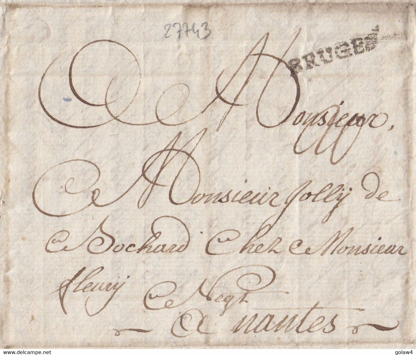 27743# BRUGES LETTRE DATEE DU 8 JUILLET 1777 FLANDRE OCCIDENTALE LIEU A IDENTIFIER Pour NANTES LOIRE ATLANTIQUE - 1714-1794 (Austrian Netherlands)