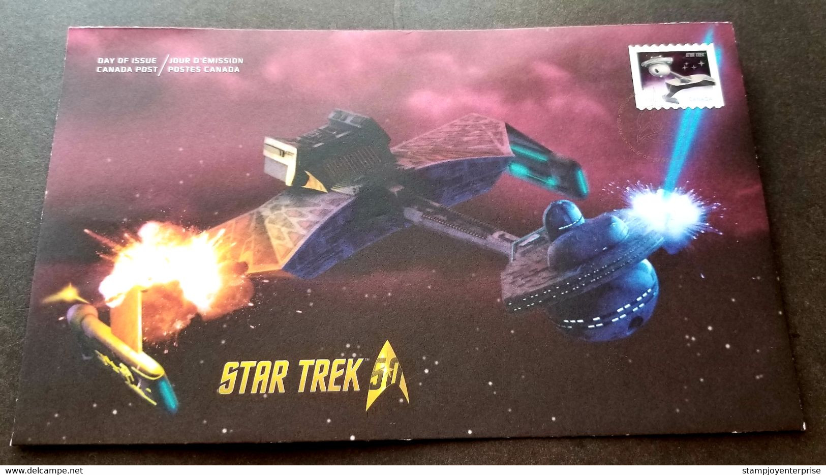 Canada Star Trek 50th Anniversary Klingon Battle Cruiser 2016 Movie Space War (stamp FDC) - Lettres & Documents