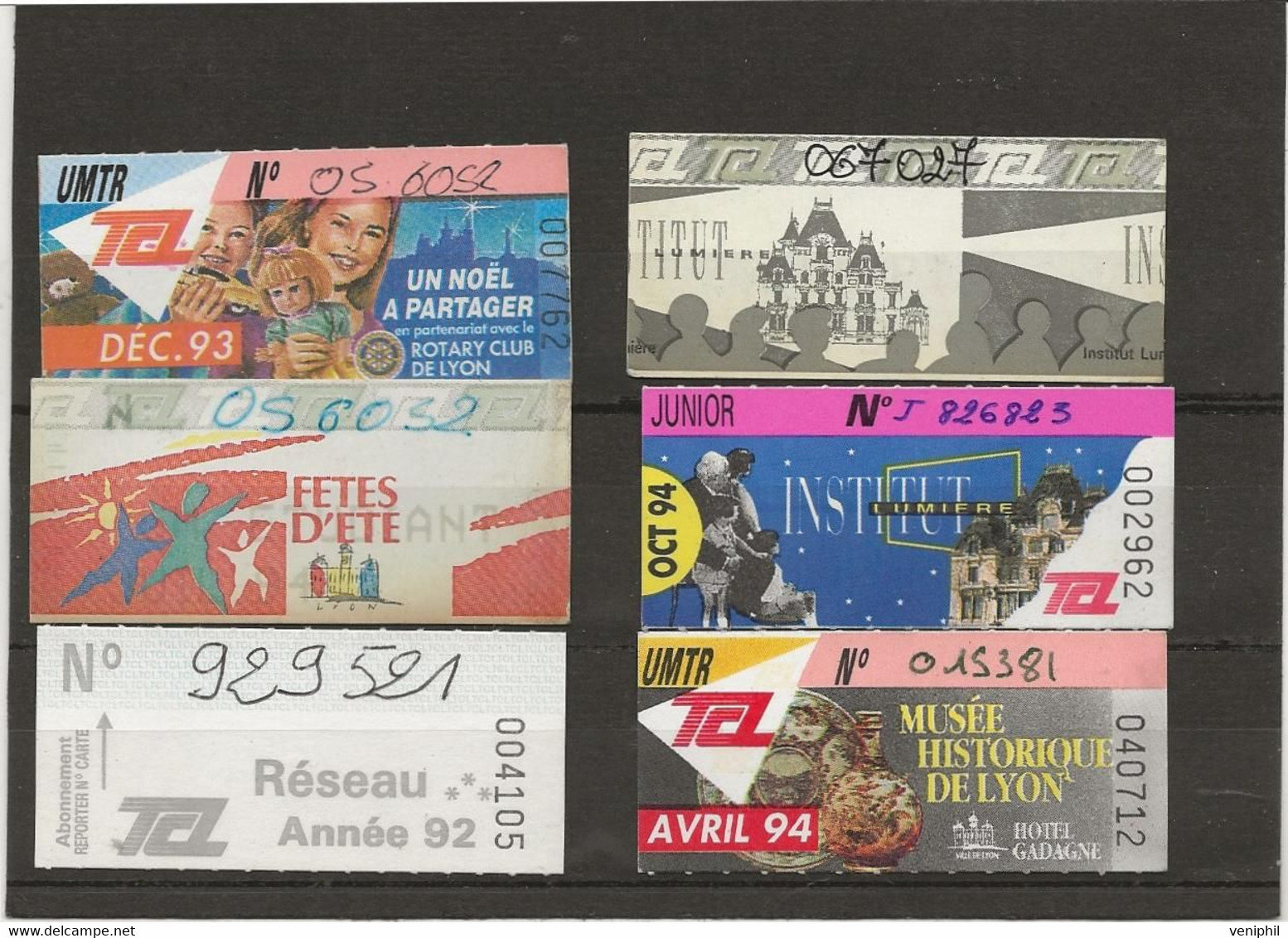 6 TICKETS DE TRANSPORT EN COMMUN LYONNAIS - ANNEE 1992-93-94 - Europa