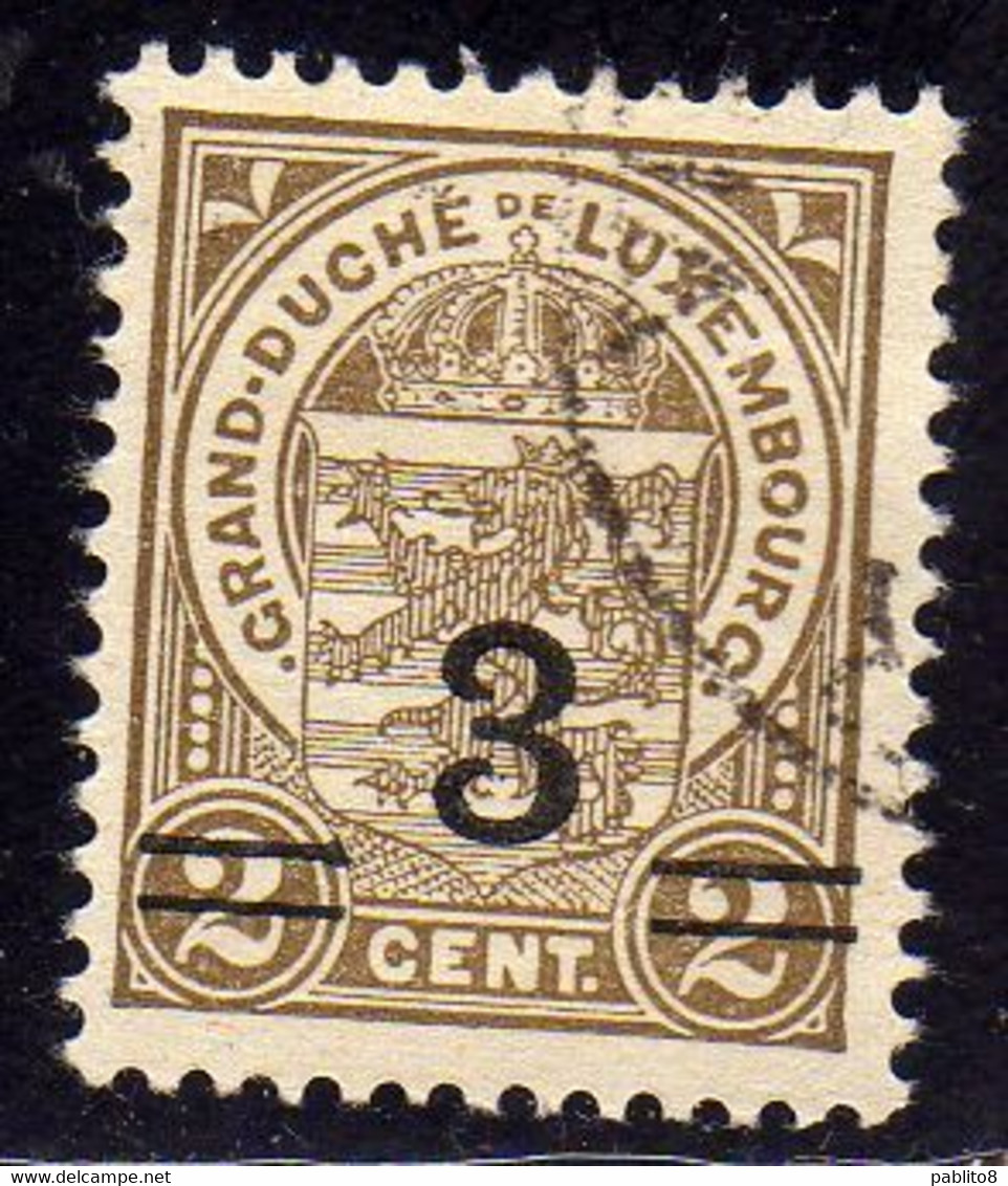 LUXEMBOURG LUSSEMBURGO 1916 1924 STAMPS OF 1906 1919 SURCHARGED WITH NEW VALUE 1921 CENT. 3 On 2c USED USATO OBLITERE' - Sonstige & Ohne Zuordnung