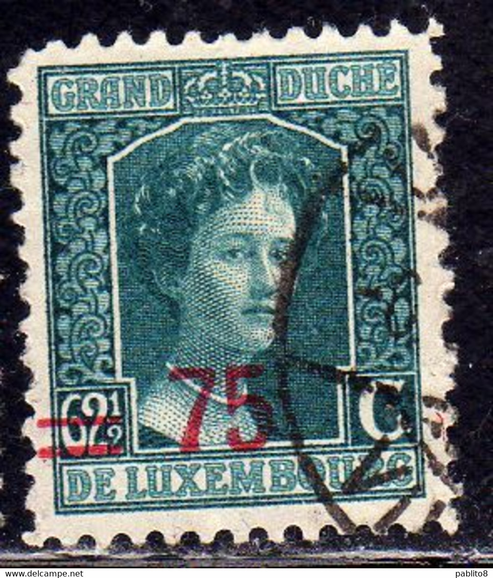 LUXEMBOURG LUSSEMBURGO 1916 1924 STAMPS OF 1906 1919 SURCHARGED WITH NEW VALUE CENT. 75 On 62 1/2c USED USATO OBLITERE' - Andere & Zonder Classificatie