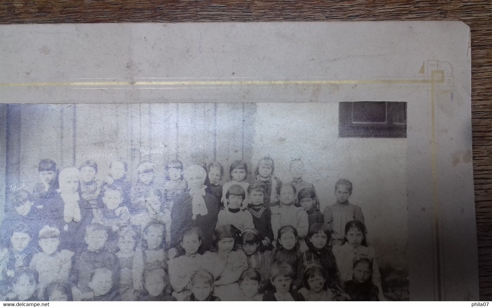 Sarajevo 1893 - female first grade of elementary school. Photo of class on decorative cardboard paper. Photographer Jose