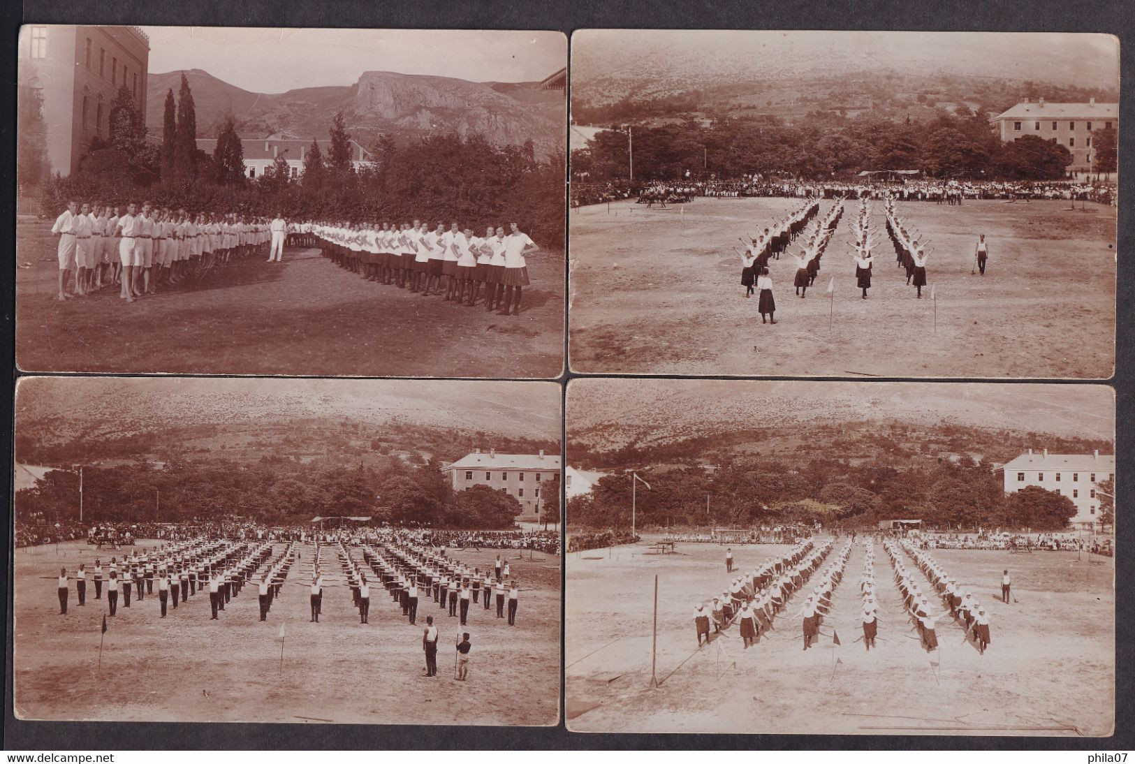 Lot Of Seven Photographs In Format Of Postcards With Display Of Exercise And Parade, Most Likely In Mostar Around The Mi - Other & Unclassified