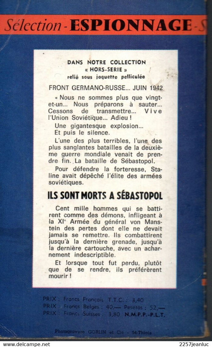 Roman Sélection Espionnage * SS . Pas Morts * Editions Du Gerfaut De 1968 - Autres & Non Classés