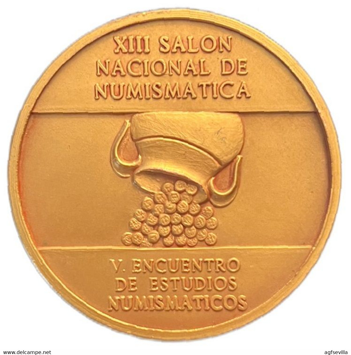 ESPAÑA. MEDALLA XIII SALÓN NACIONAL DE NUMISMÁTICA. BARCELONA 1.990. BRONCE DORADO. ESPAGNE. SPAIN MEDAL - Professionnels/De Société