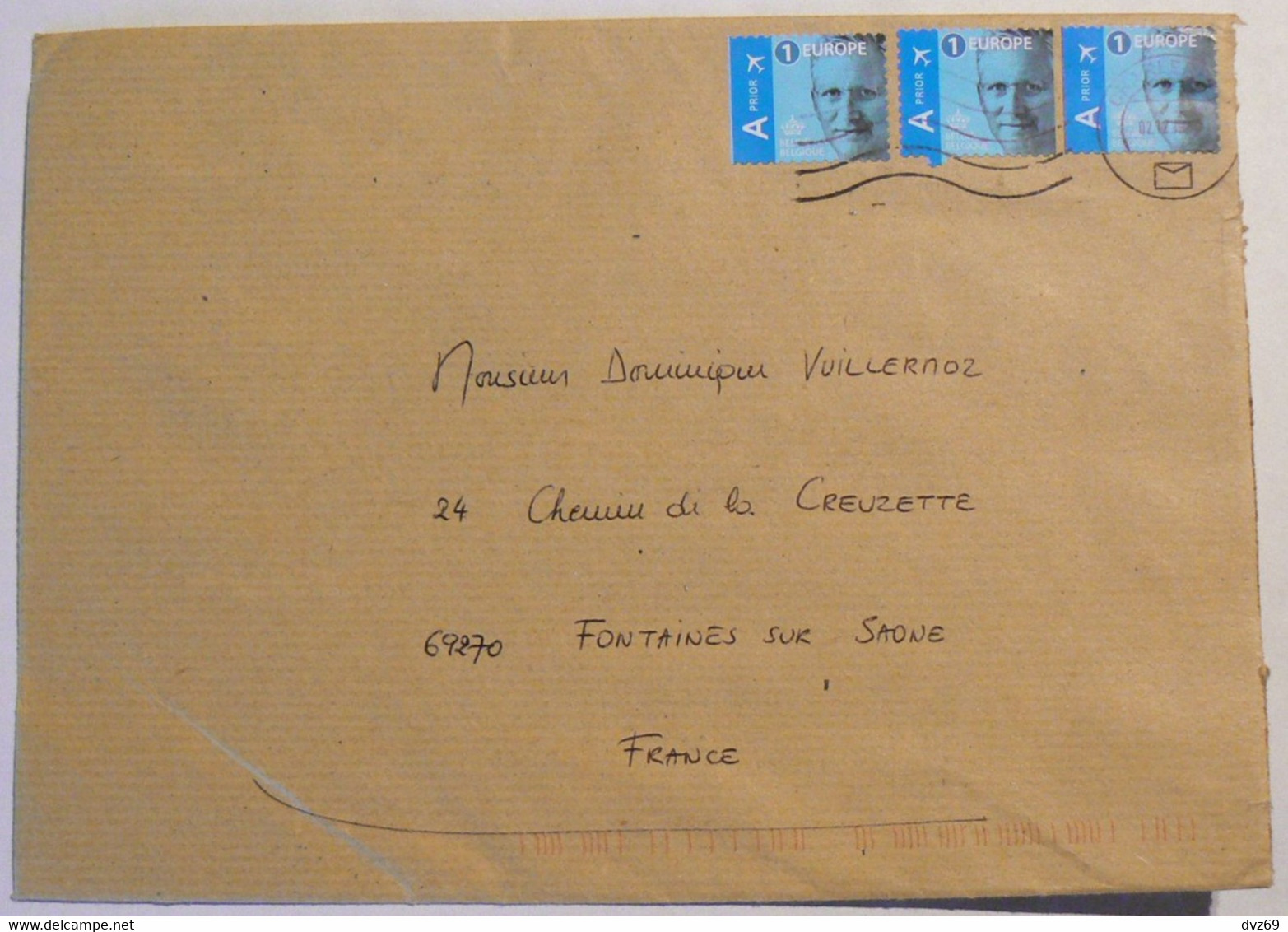 Grande Lettre Pour La France Avec 3 Timbres Bleus De Carnet Auto-adhésif, COB N°4586 & 4586a, Roi Philip 1er, TB. - Covers & Documents