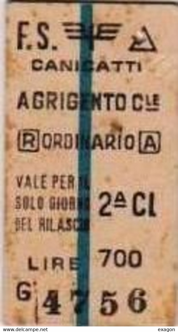 Biglietto Treno   -  CANICATTI'  /  AGRIGENTO CENTRALE  -   Del  04. 06.  1970 - Europa