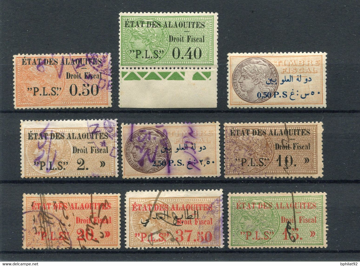 !!! ALAOUITES, LOT DE 9 TIMBRES FISCAUX (DROIT FISCAL) OBLIT ET NEUFS *. RRR - Used Stamps