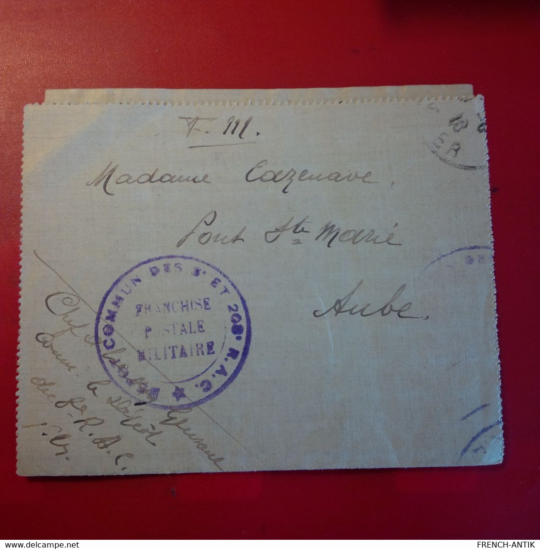 LETTRE CORRESPONDANCE MILITAIRE CACHET 208E R.A.C DEPOT POUR PONT SAINTE MARIE AUBE - Storia Postale