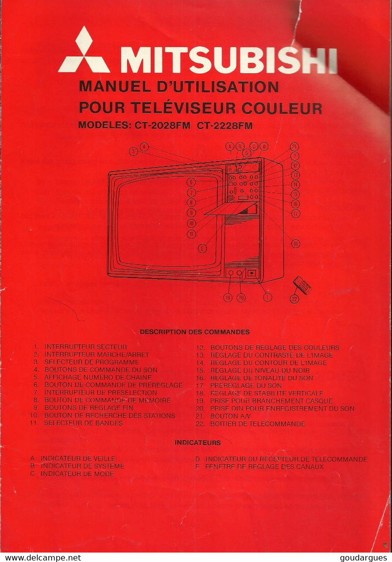 Mitsubishi - Service Manual Colour Television - Model CT-2228FM + Manuel D'utilisation Pour Télévision Couleur - Fernsehgeräte