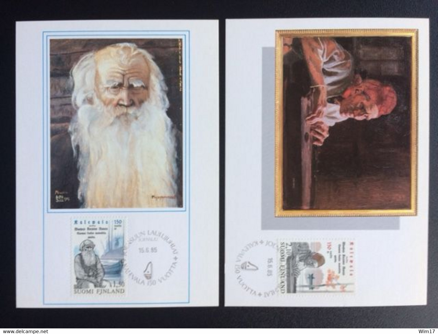 FINLAND SUOMI 1985 KALEVALA MAXIMUM CARD MI 957/58 SCHRIJVERS WRITERS - Maximumkarten (MC)