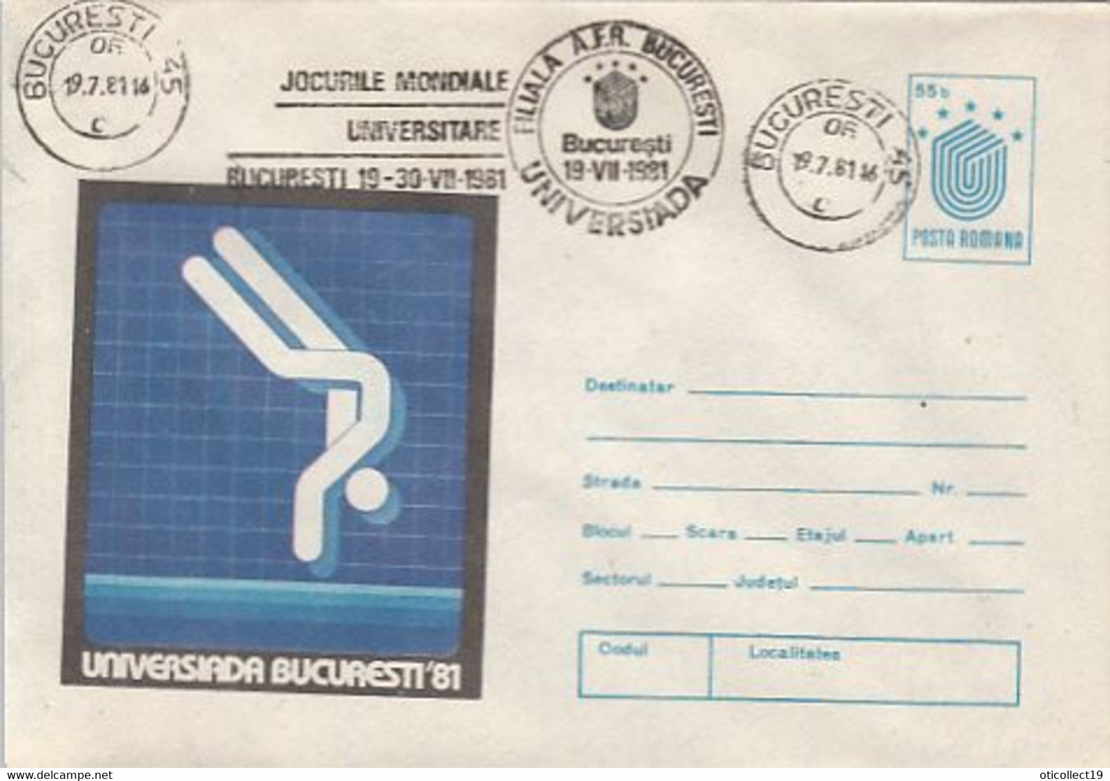 SPORTS, DIVING, WORLD UNIVERSITY GAMES, COVER STATIONERY, 1981, ROMANIA - Immersione