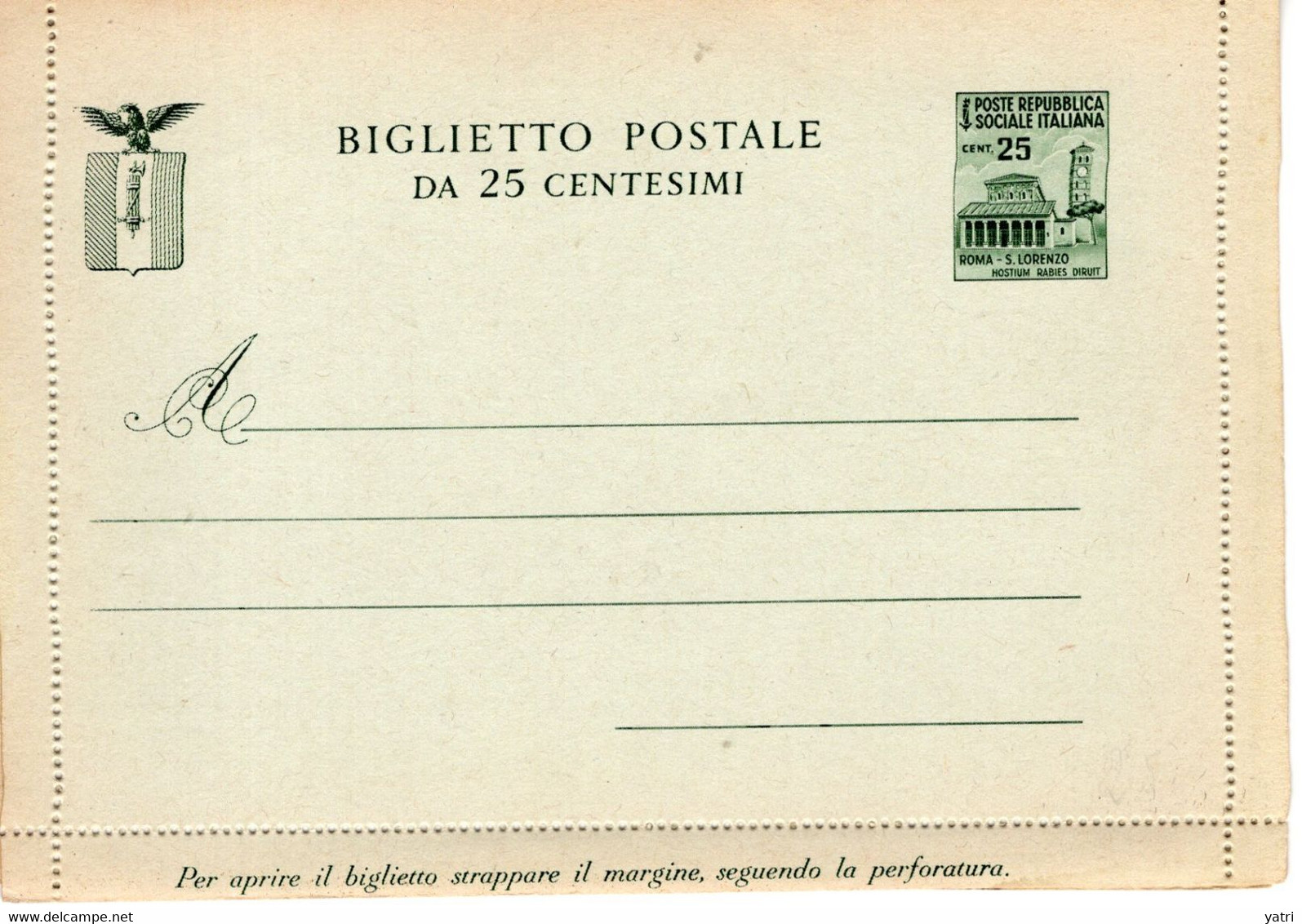 Repubblica Sociale (1944) - Biglietto Postale Da 25 Cent.  ** - Entiers Postaux