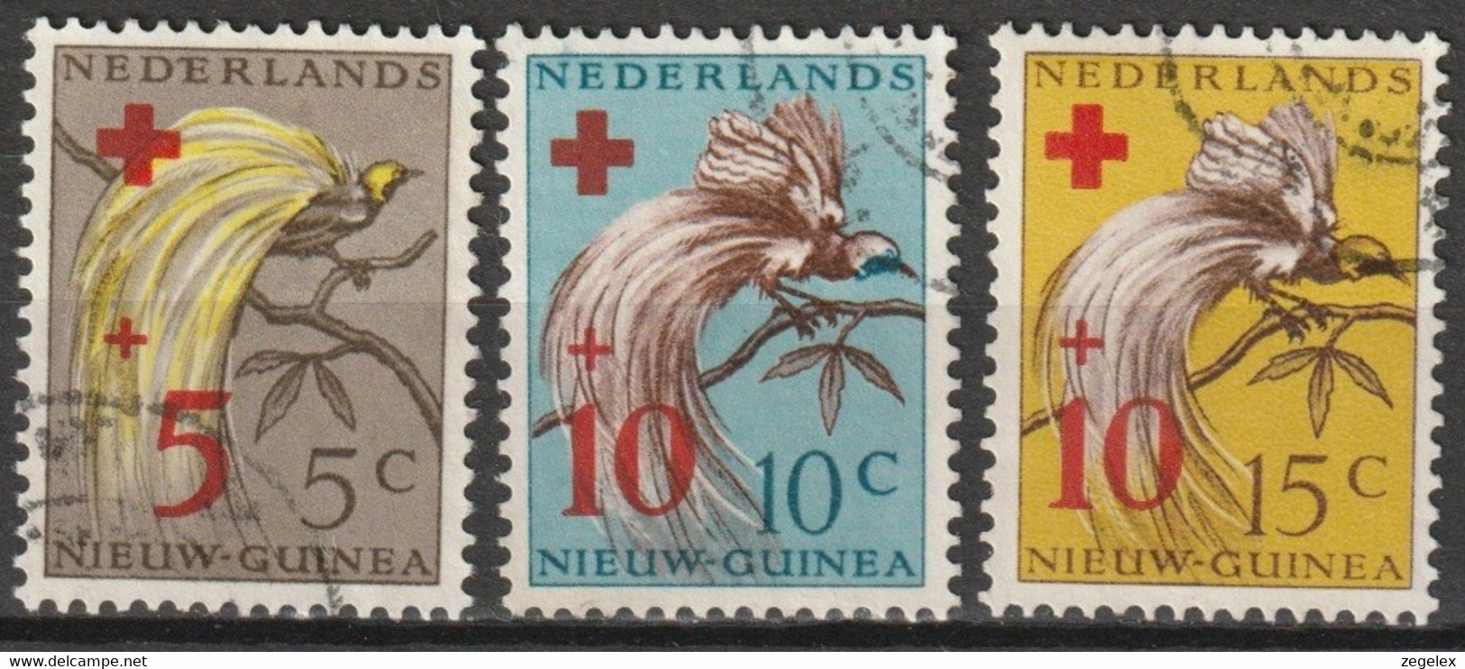 Nederlands Nieuw Guinea 1955, Rode Kruis, Red Cross - Birds, Oiseaux, Paradijsvogels NVPH 38-40  Gestempeld/canceled/obl - Nueva Guinea Holandesa