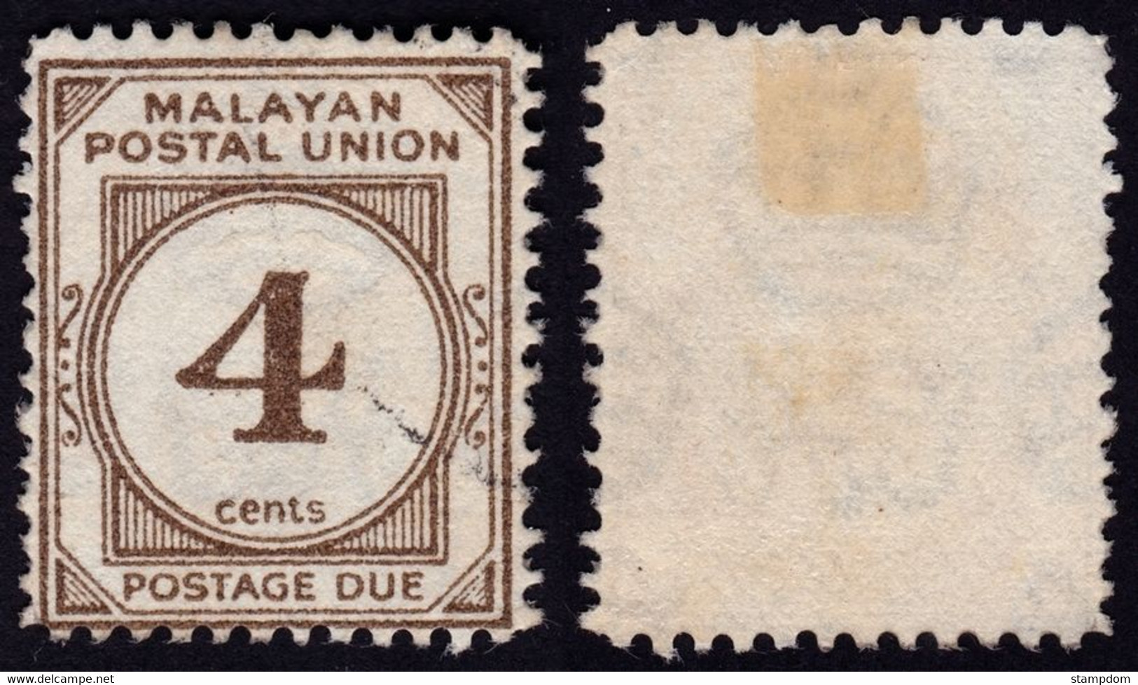 MLAYAN POSTAL UNION 1962 4c Postage Due P12.5 Sc#J23a - USED @E709 - Malayan Postal Union