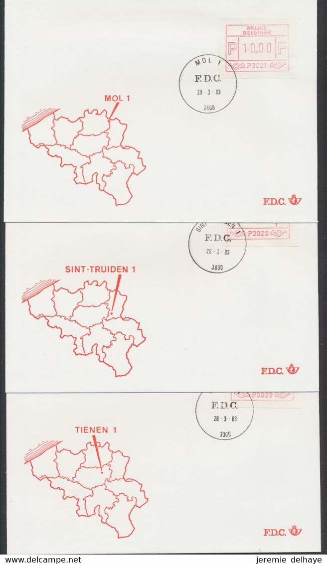 Timbres De Distributeurs FDC Officiel (1983) : Série Du 31/01 çàd 13 Env. + Série 28/03 çàd 12 Env. + 25/04 çàd 12 Env - 1981-1990