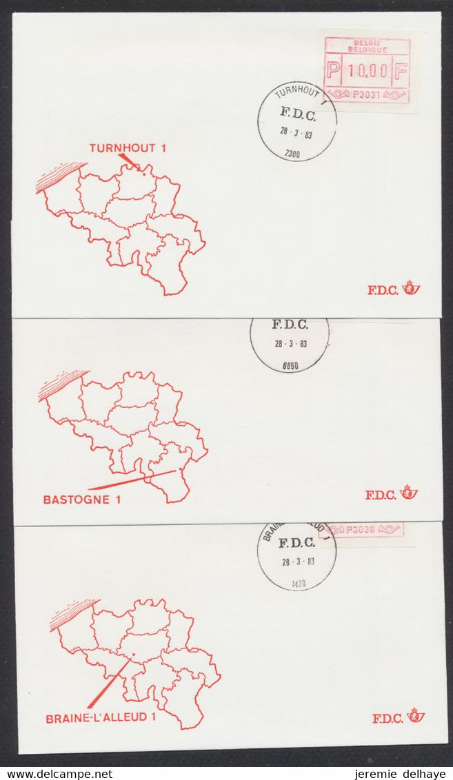 Timbres De Distributeurs FDC Officiel (1983) : Série Du 31/01 çàd 13 Env. + Série 28/03 çàd 12 Env. + 25/04 çàd 12 Env - 1981-1990