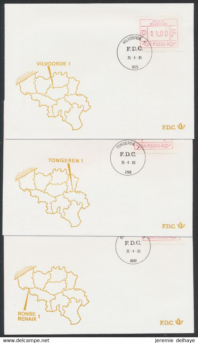 Timbres de distributeurs FDC officiel (1983) : Série du 31/01 çàd 13 Env. + série 28/03 çàd 12 Env. + 25/04 çàd 12 Env