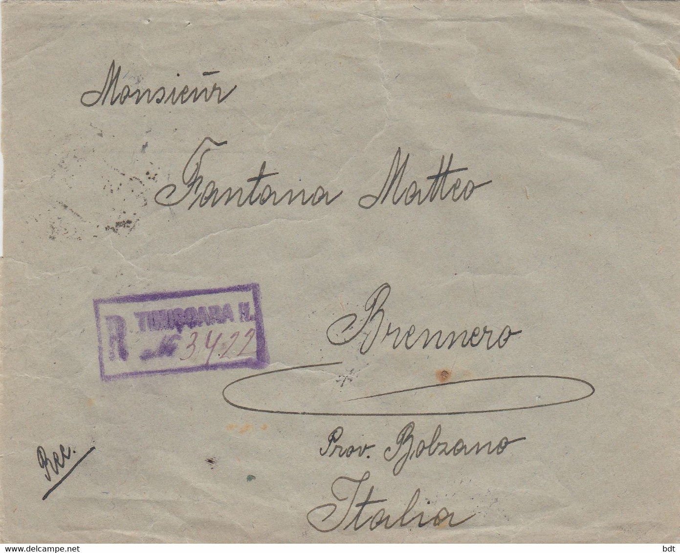 AB84 - 1932 TIMISOARA ROMANIA RARE CENSURED REGISTERED 5 COLOURS COVER TO ITALY - Marcophilie