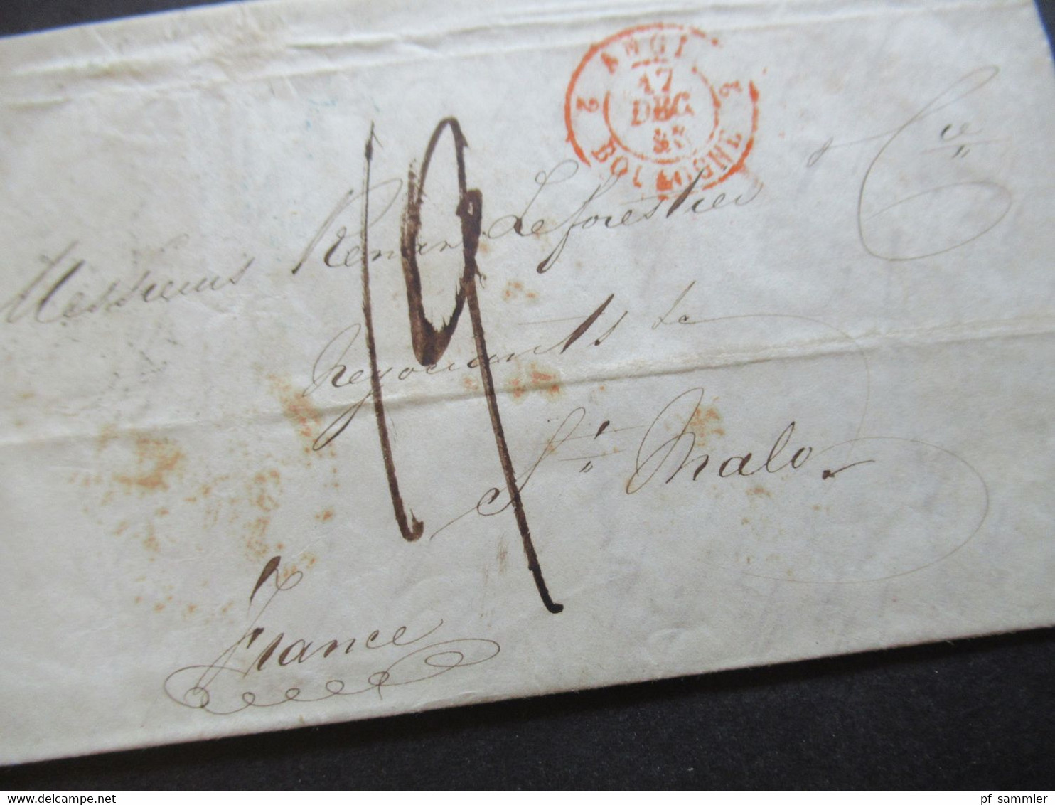 GB 1846 Transit Schiffspost Plymouth - St. Malo Frankreich Rote / Blauer Und Schwarze Stempel!! Faltbrief Mit Inhalt!! - Lettres & Documents