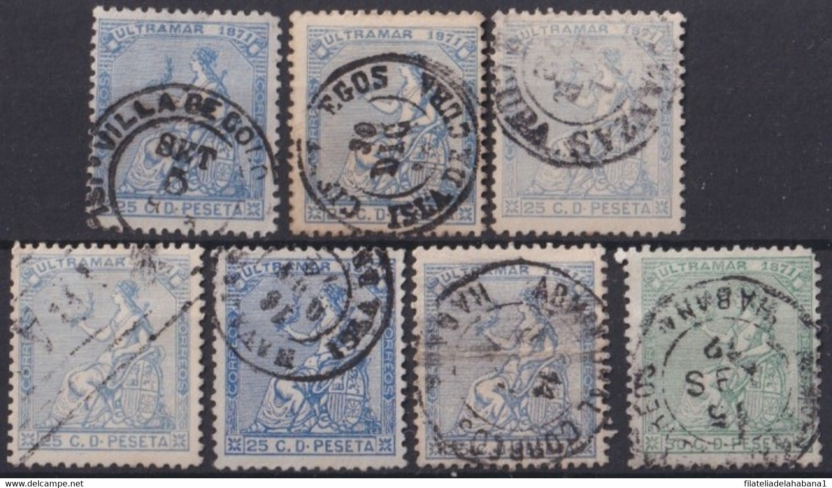 1871-111 CUBA ESPAÑA SPAIN ANTILLAS 1871 25c - 50c CANCEL HABANA CARDENAS COLON NAVAJAS. - Préphilatélie