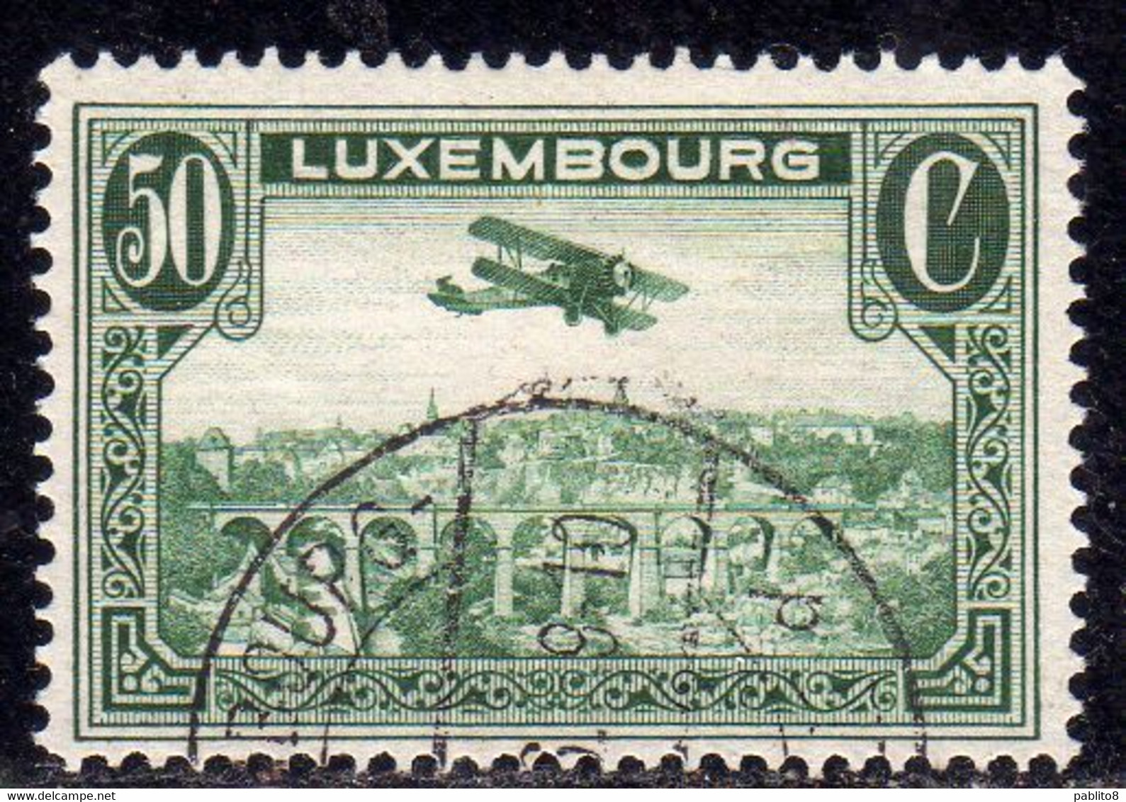 LUXEMBOURG LUSSEMBURGO 1931 1933 AIR POST STAMPS AIRMAIL AIRPLANE OVER POSTA AEREA CENT. 50c USED USATO OBLITERE' - Used Stamps