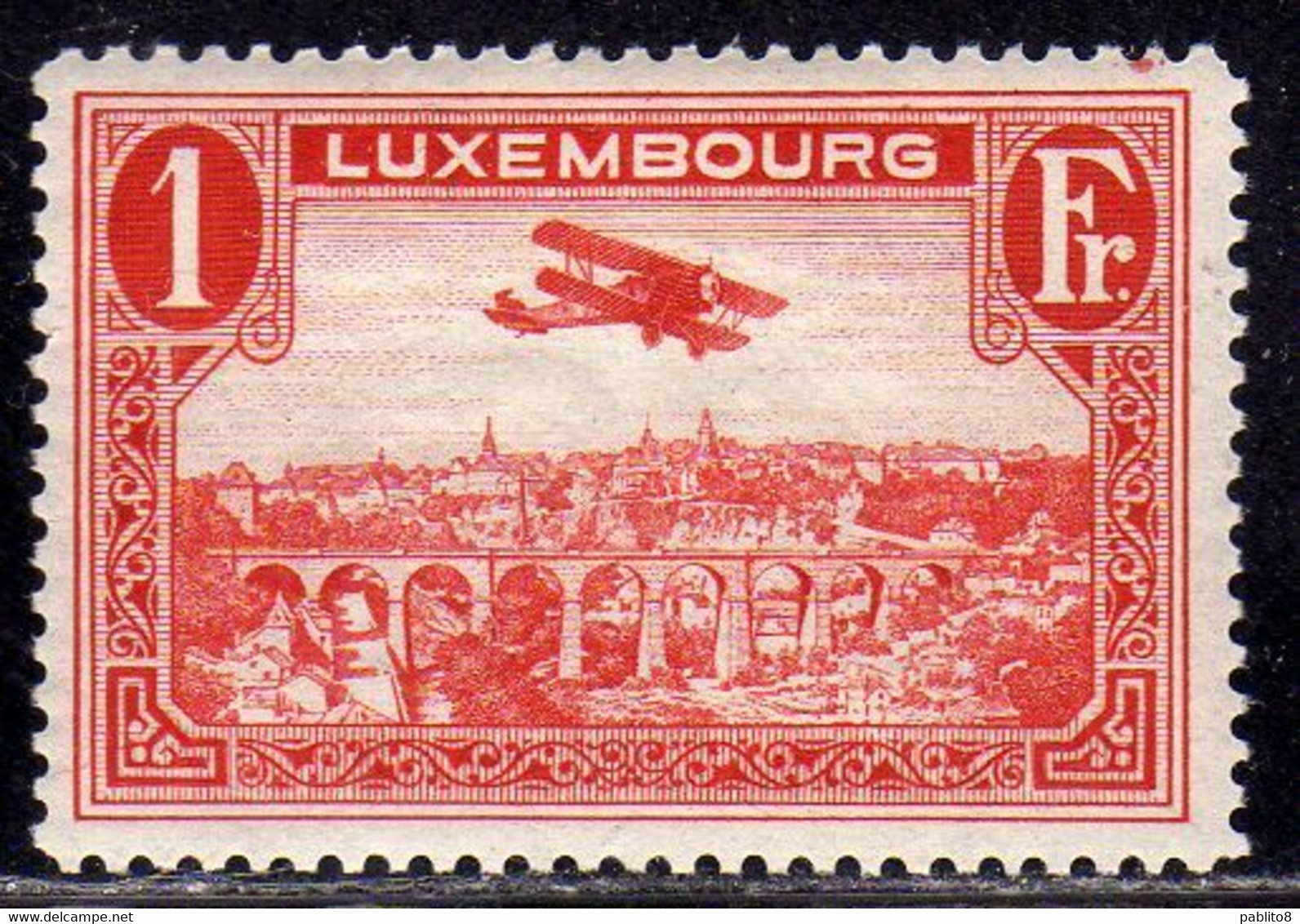 LUXEMBOURG LUSSEMBURGO 1931 1933 AIR POST STAMPS AIRMAIL AIRPLANE OVER POSTA AEREA 1fr MNH - Ungebraucht