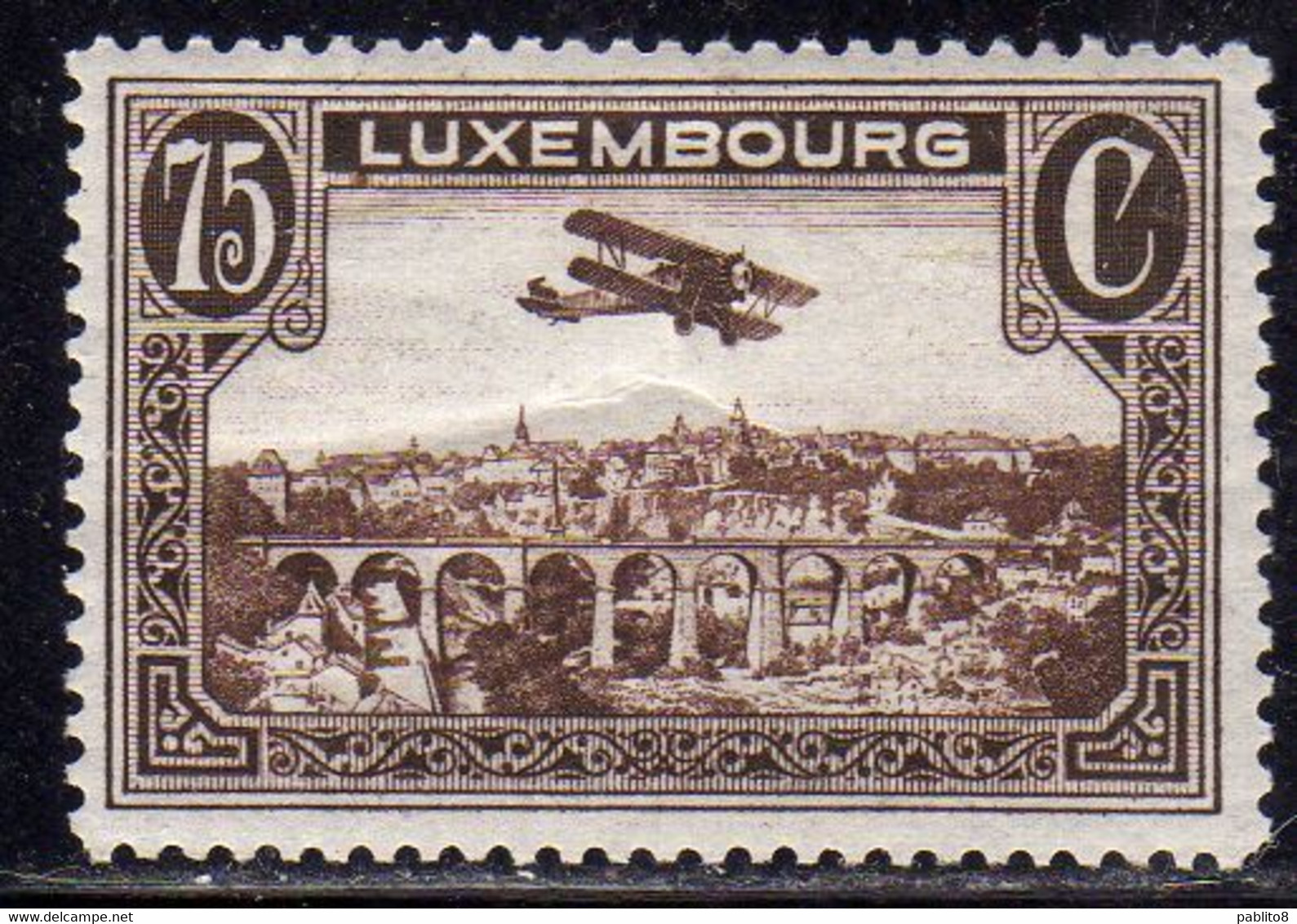 LUXEMBOURG LUSSEMBURGO 1931 1933 AIR POST STAMPS AIRMAIL AIRPLANE OVER POSTA AEREA CENT 75c MLH - Ongebruikt