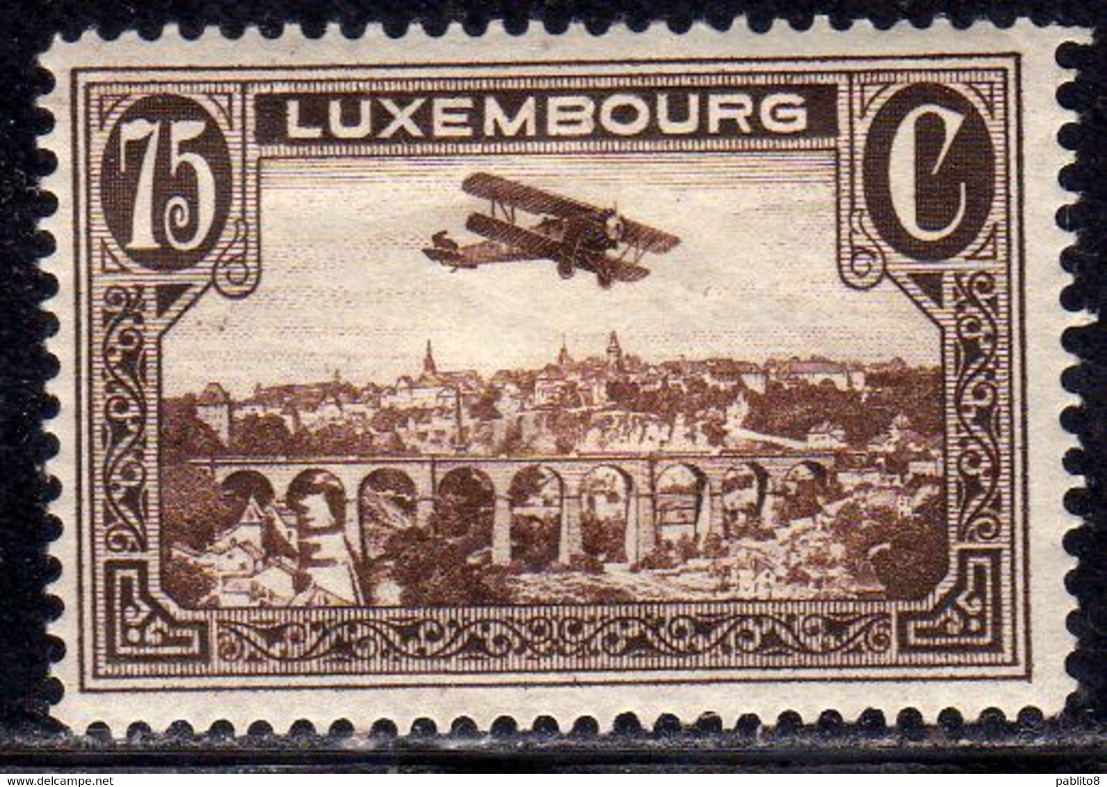 LUXEMBOURG LUSSEMBURGO 1931 1933 AIR POST STAMPS AIRMAIL AIRPLANE OVER POSTA AEREA CENT 75c MLH - Unused Stamps