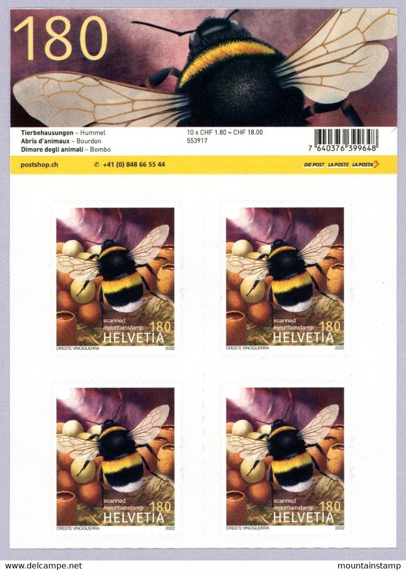 Switzerland 2022 - (2022/1) Insect - Insekten - Hummeln - Hummel - Bumblebee - Bombus - MNH ** Block 4 From Pane - Nuovi