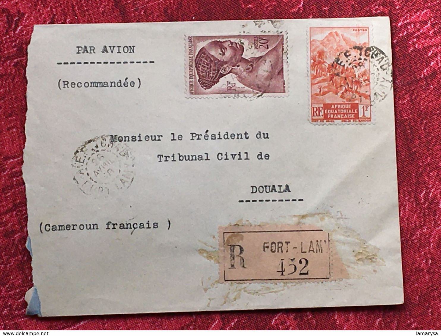 Fort-Lamy-Tchad--A.E.F. (1948 )-☛Douala Cameroun(ex-Colonie France)Timbre Poste Aérienne Lettre Recommandé Document - Lettres & Documents