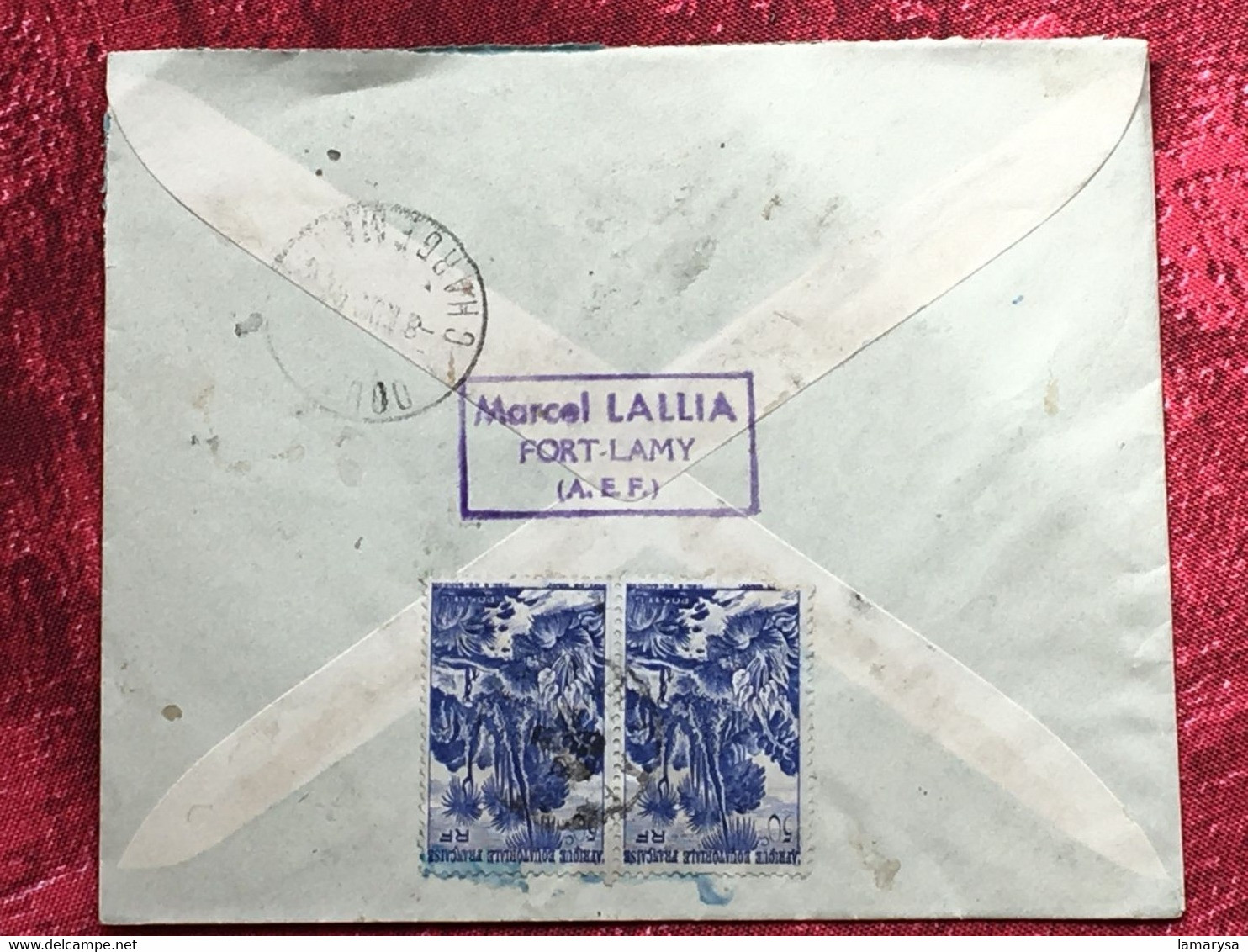 Fort-Lamy-Tchad--A.E.F. (1947 )-☛Douala Cameroun(ex-Colonie France)Timbre Poste Aérienne Lettre Recommandé Document - Brieven En Documenten