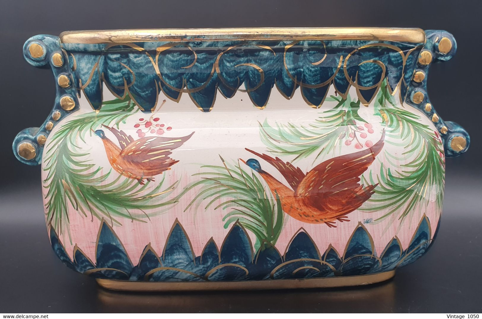 ✅ Jardinière Faïence BEQUET Thème Oiseau XXe  Ht 17cm TBE #faitmain #madeinbelgium  #ceramique #rare #objetdecollection - Béquet (BEL)
