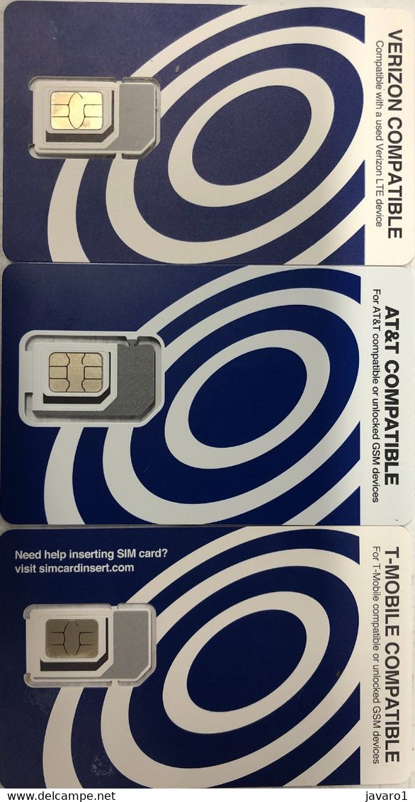 USA : 3 GSM Chip Cards :   AT&T + VERIZON + T_MOBILE  Blue Circles   MINT (2 Cards With Other Chip As Previous) - Cartes à Puce