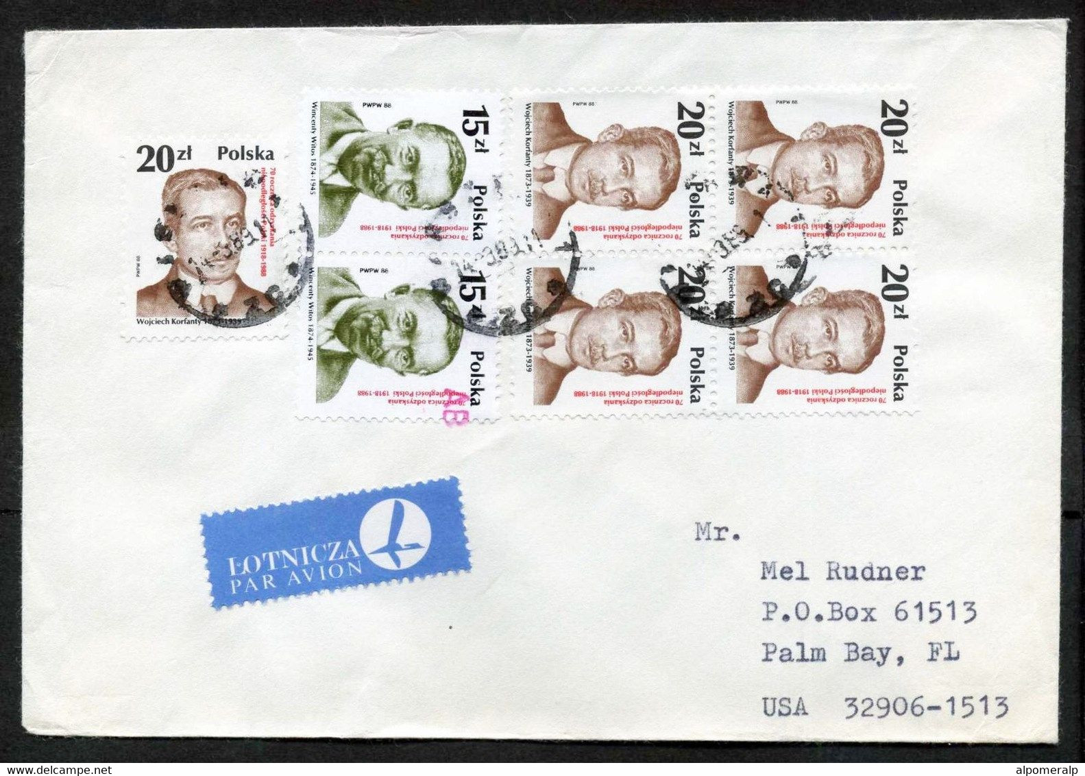 Poland Warszawa 1989 Air Mail Cover Used To Florida USA - Flugzeuge