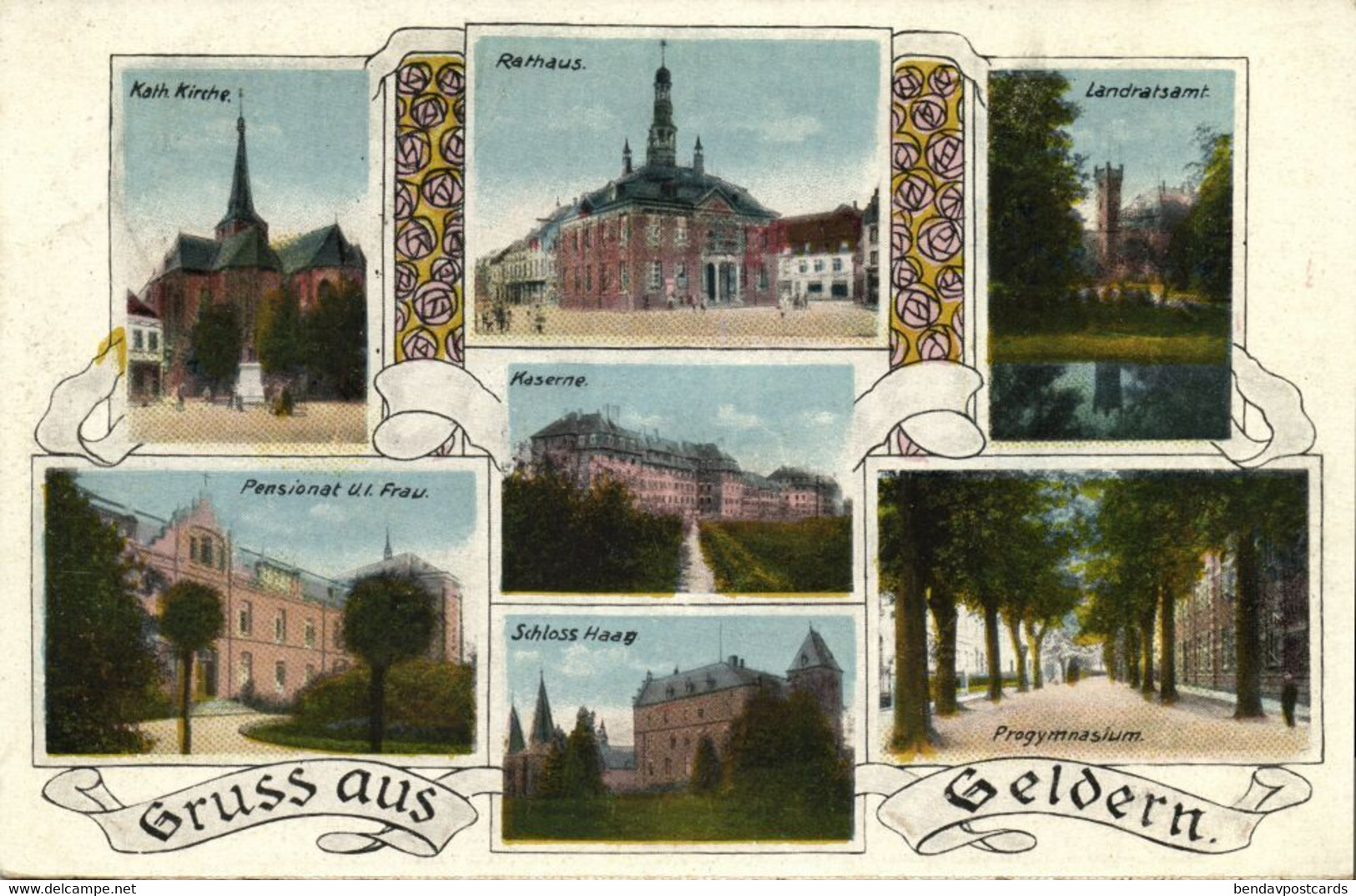 GELDERN, Pensionat, Kaserne, Rathaus, Progymnasium, Kath. Kirche (1921) AK - Geldern