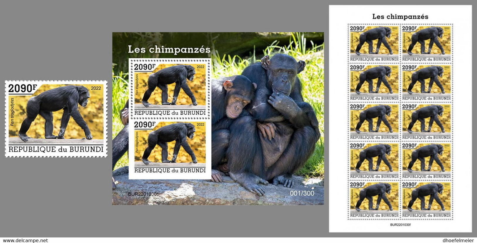 BURUNDI 2022 MNH Chimpanzees Schimpansen Chimpanzes SET - IMPERFORATED - DHQ2211 - Schimpansen