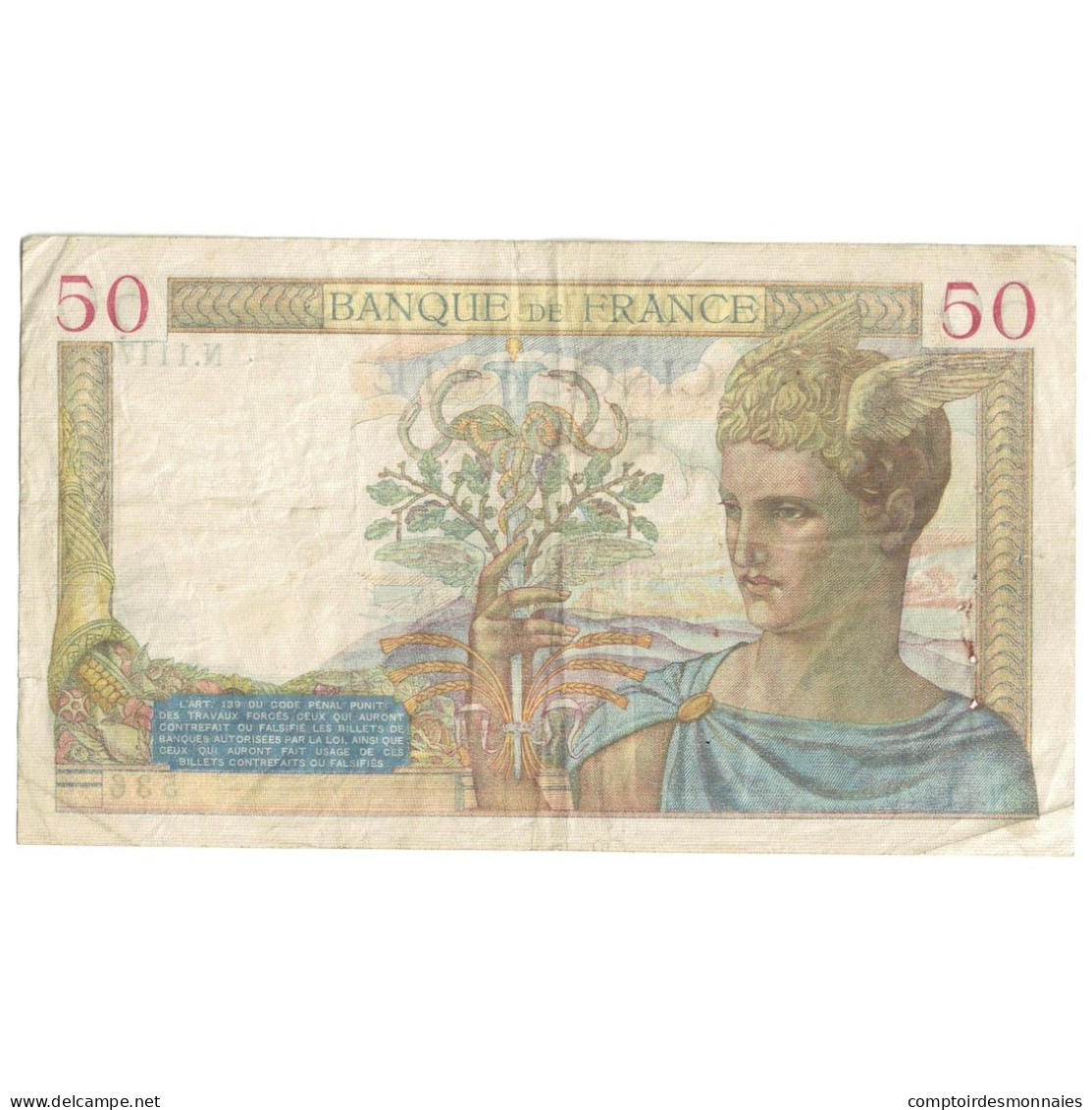 France, 50 Francs, Cérès, 1939, N.11170, TB+, Fayette:18.32, KM:85b - 50 F 1934-1940 ''Cérès''