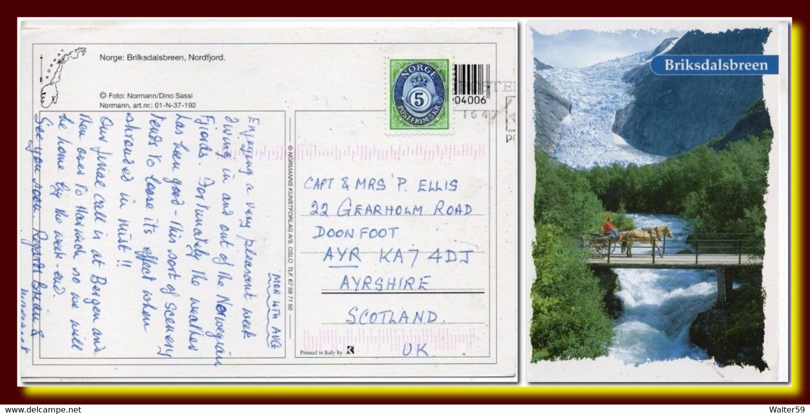 2000 C. Norge Norway Postcard Briksdalsbreen Nordfjord Sent To Scotland - Briefe U. Dokumente