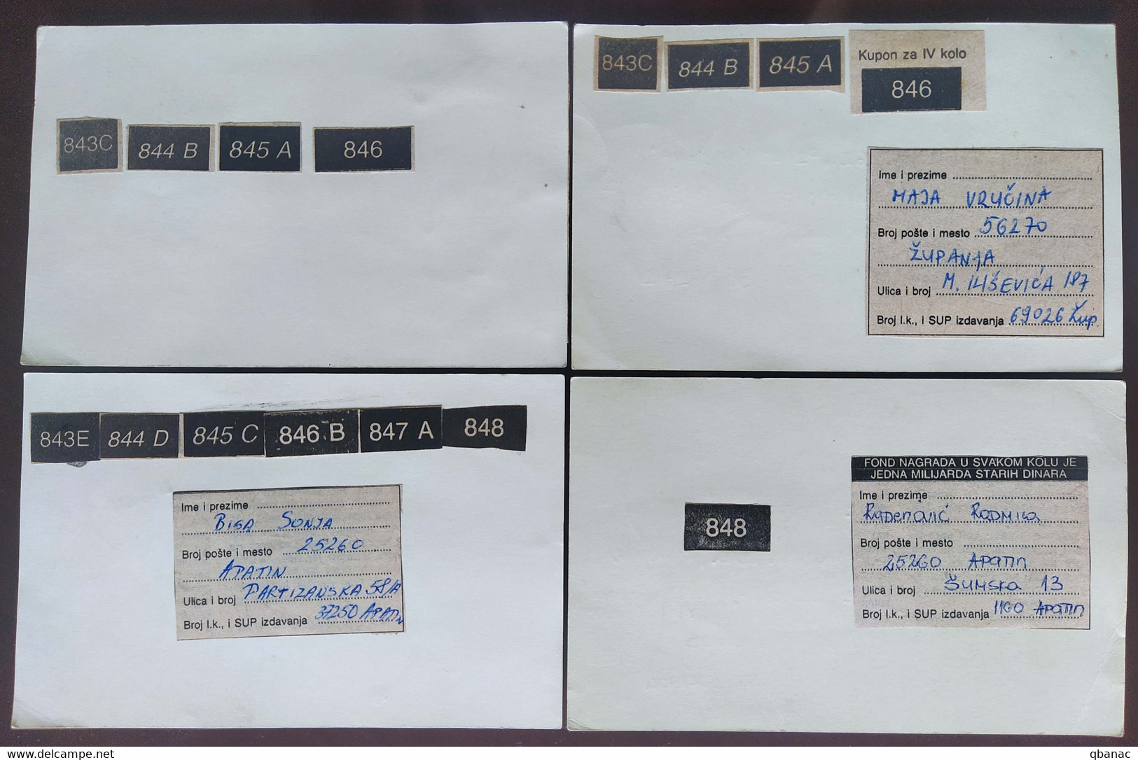 Yugoslavia 4 Travelled Postal Cards - Brieven En Documenten