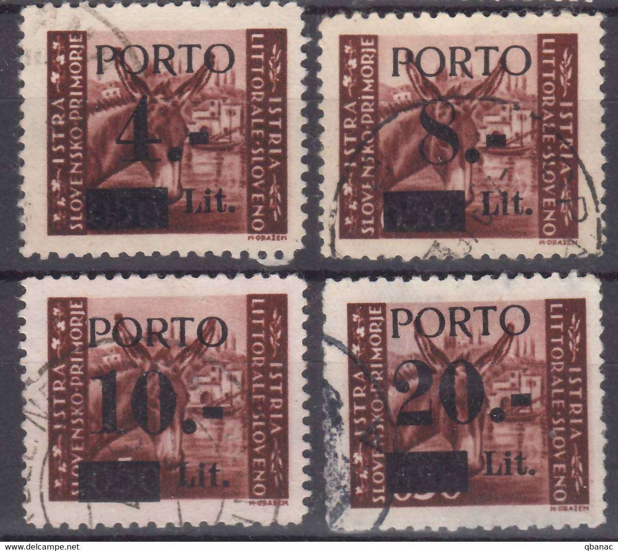 Istria Litorale Yugoslavia Occupation, Porto 1945 Sassone#2-5 Overprint I, Used - Jugoslawische Bes.: Istrien