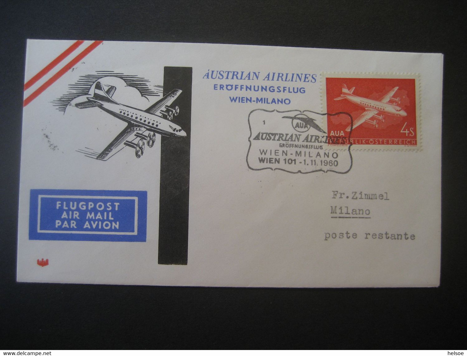 Österreich 1960- Erst-Flug-Beleg Mit AUA Gelaufen Von Wien Nach Mailand - Premiers Vols