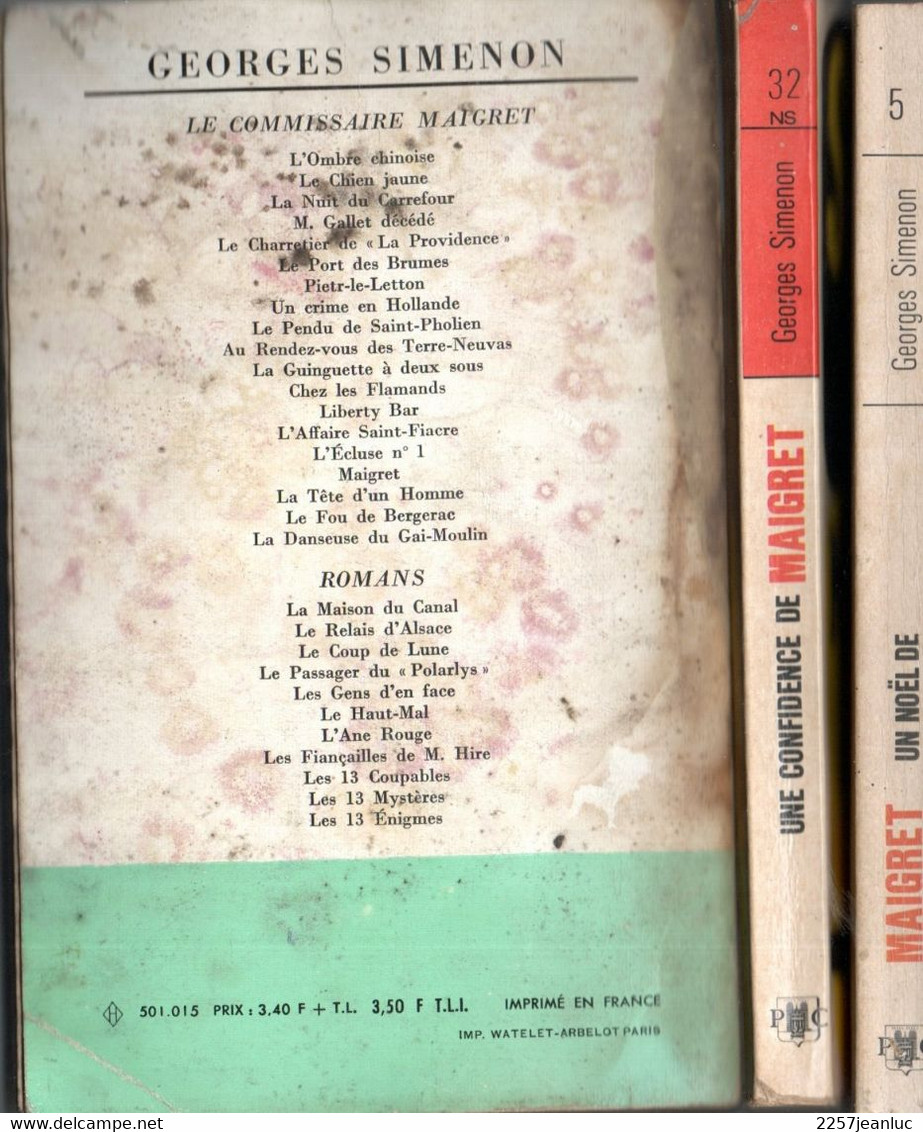 3 Romans - De Georges Simenon Le Commissaire Maigret * L'écluse N;1 Un Noel De .Une Confidence De - Arthème Fayard - Maigret